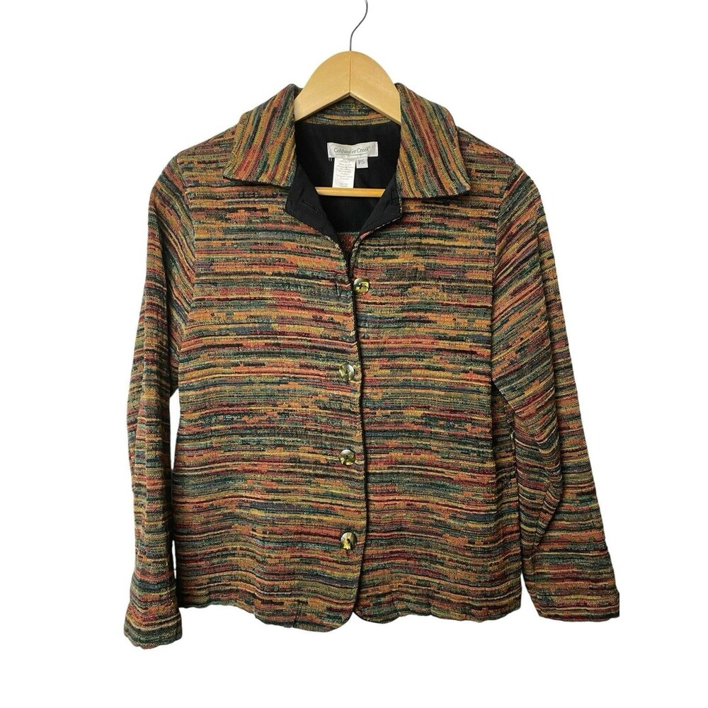 Coldwater Creek Vintage Jacquard Knit Jacket Petite Small Made USA Multicolor